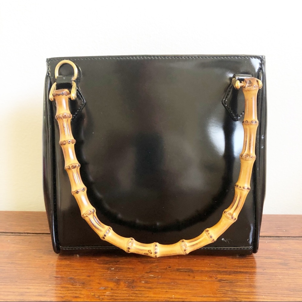 Patent leather vintage handbag with bamboo handles. Excellent condition.
